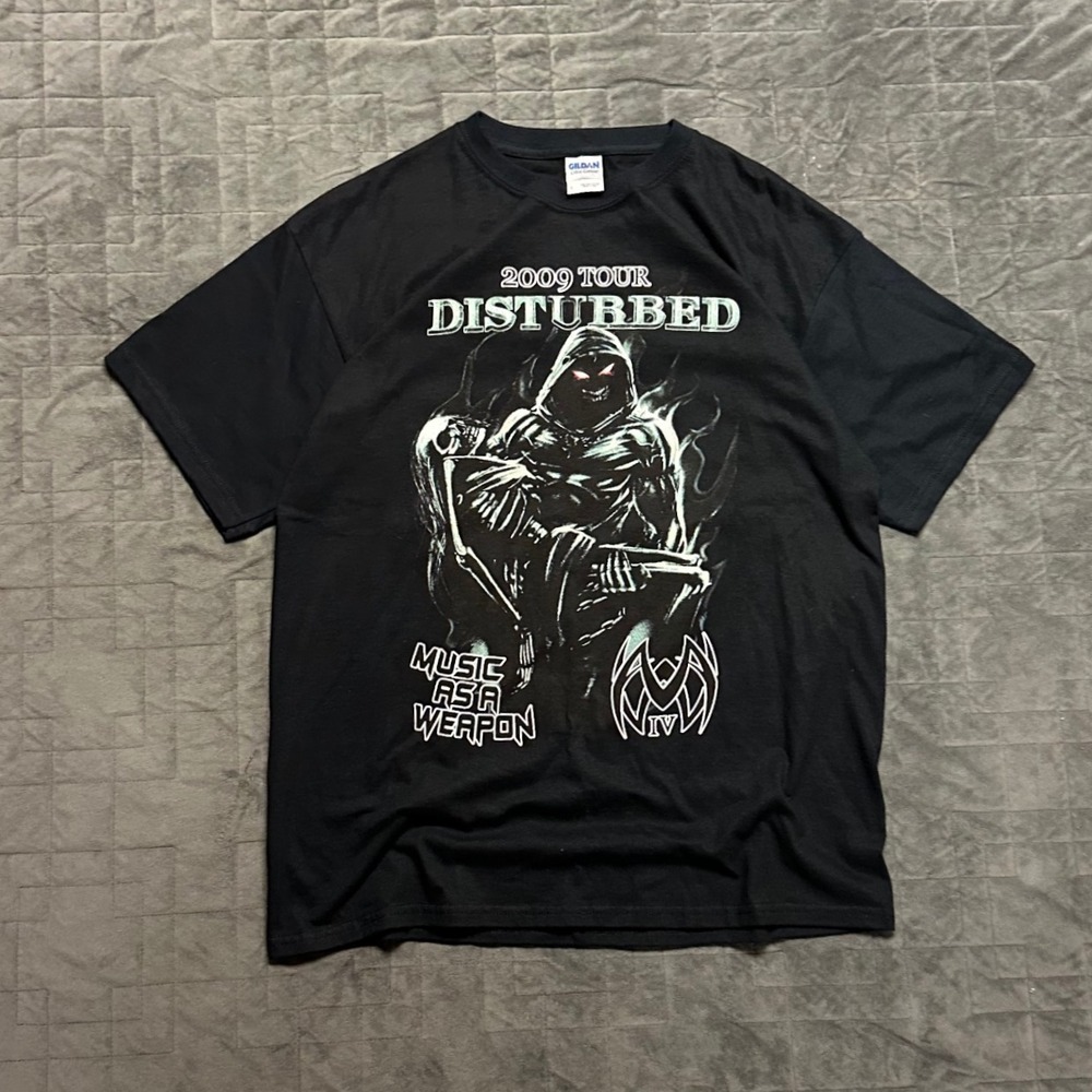 Vintage 2009 y2k Disturbed Band Double-Sided Black Mens Large Shirt